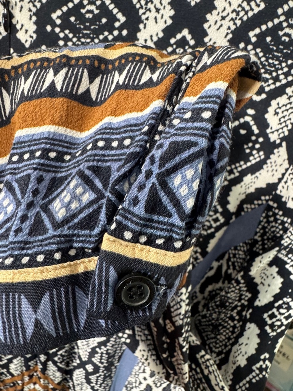 NWOT Hale Bob Black, White & Purple Tribal Printed Romper Zipper Back Tie Front - Picture 7 of 15